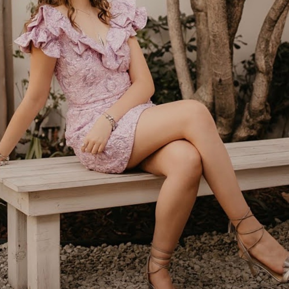 Zara Shimmery Pink floral Mini Dress